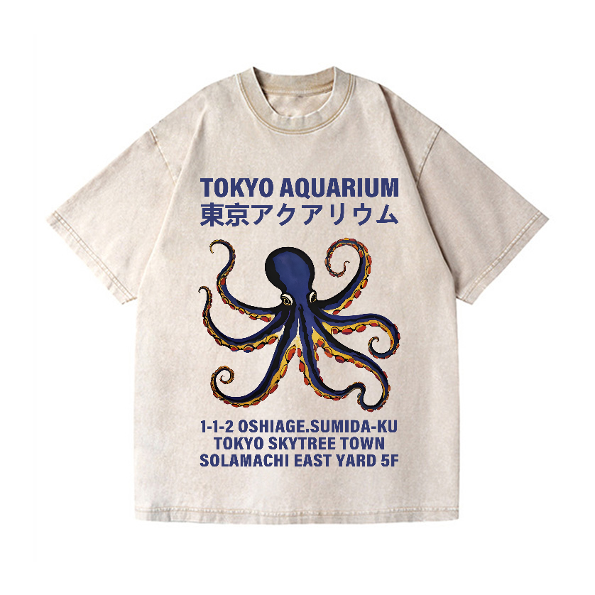 Tokyo Aquarium Octopus Vintage Wash Japanese Design T-Shirt