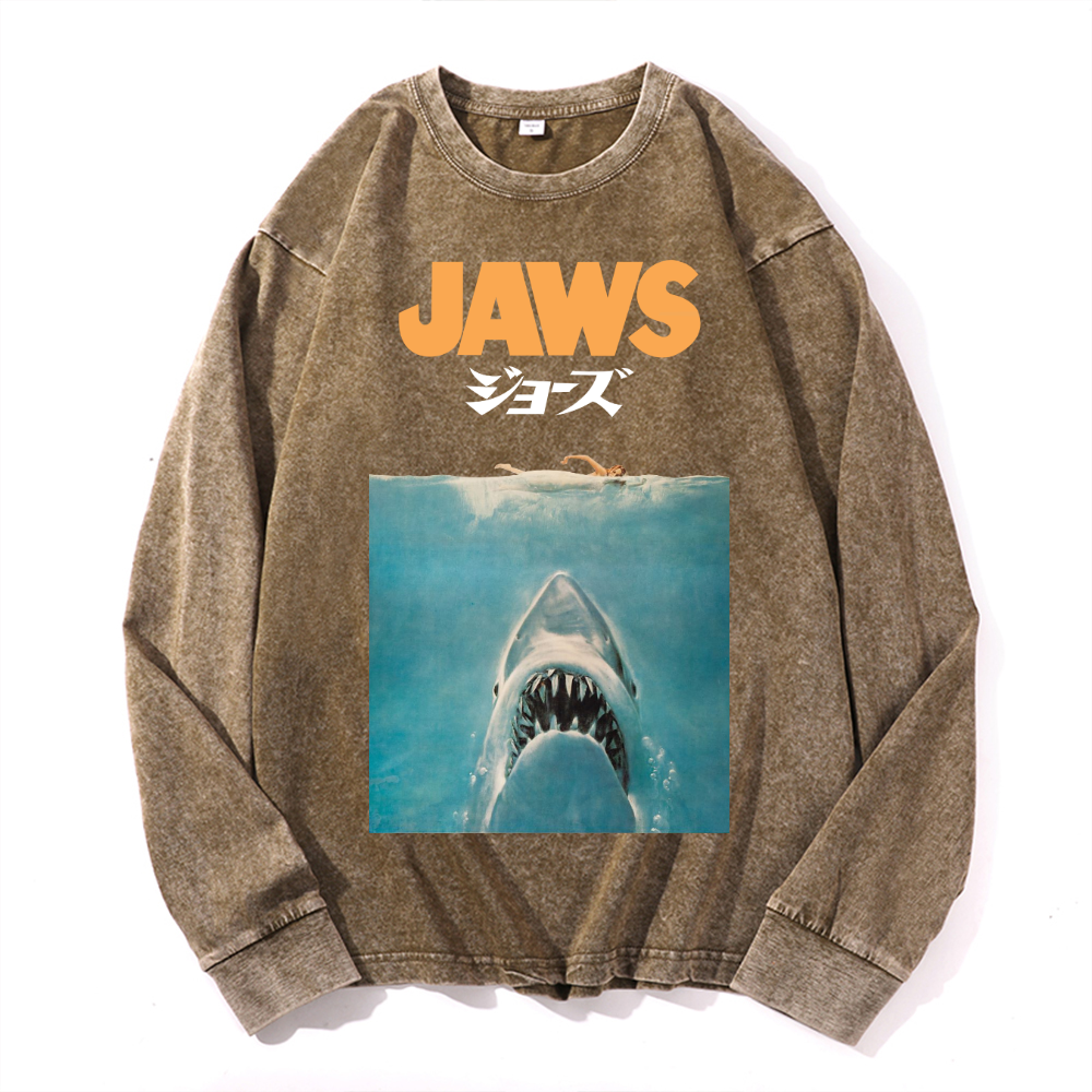 Jaws Shark Vintage Cotton Wash Long-sleeve T-shirt