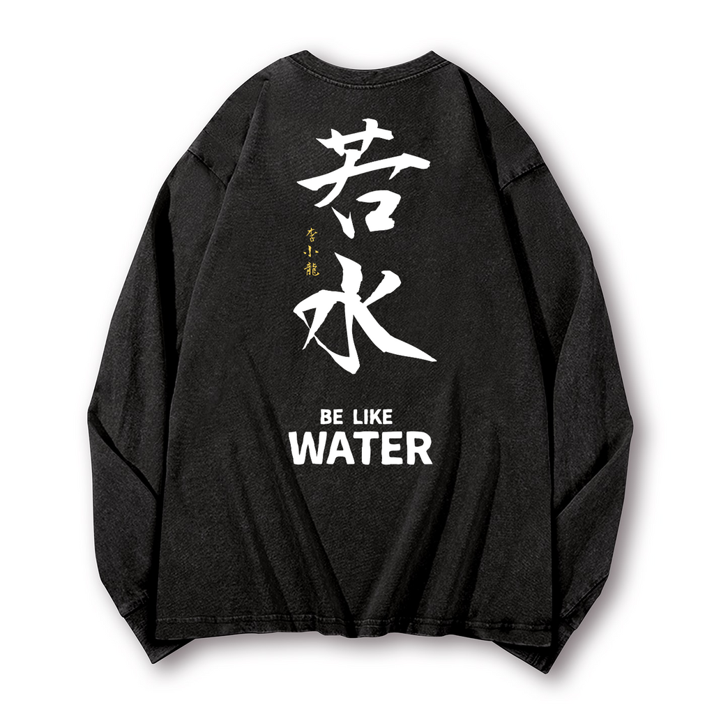 Bruce Lee Water Vintage Washed Cotton Back Art Long-sleeve T-shirt