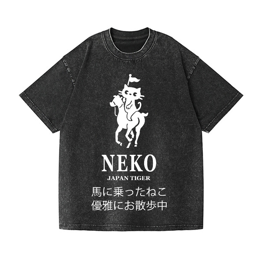 Neko Cat Vintage Wash Japanese Design T-Shirt