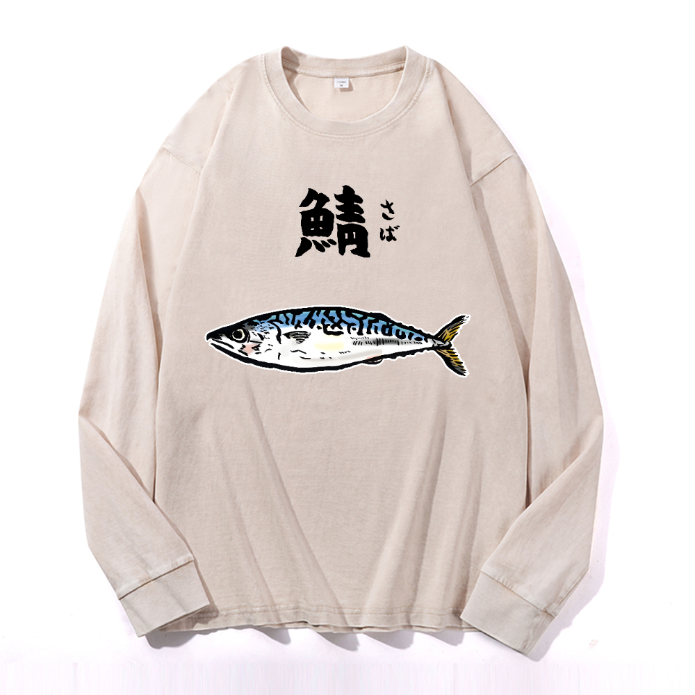 Mackerel Vintage Cotton Wash Crewneck Long-Sleeve T-Shirt