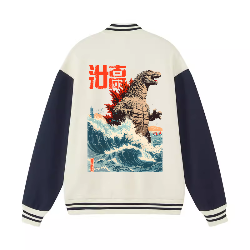 Kaiju Wave Vintage Cotton Varsity Jacket