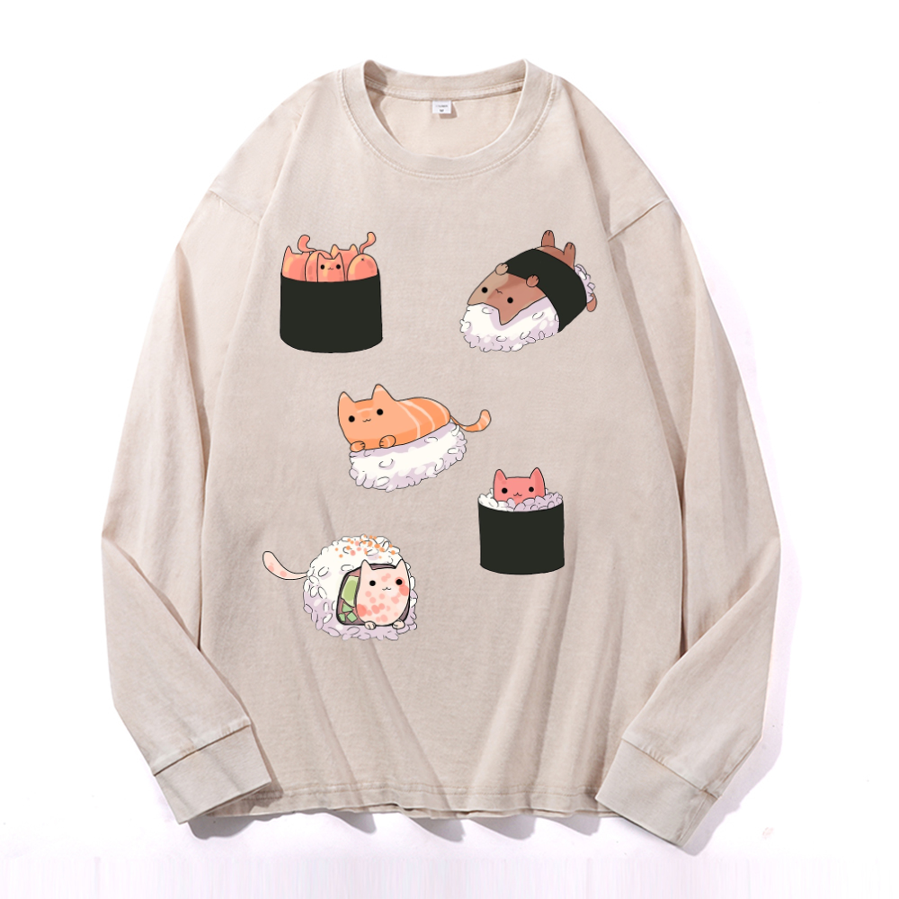 Vintage Cotton Wash Crewneck Long-Sleeve T-Shirt