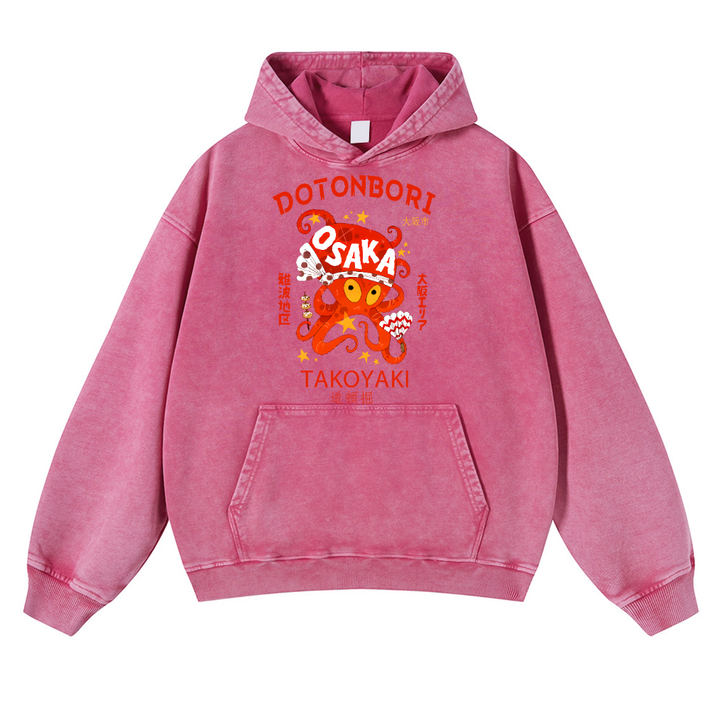 Osaka Dotonbori Takoyaki Octopus Vintage Washed Thick Cotton Hoodie