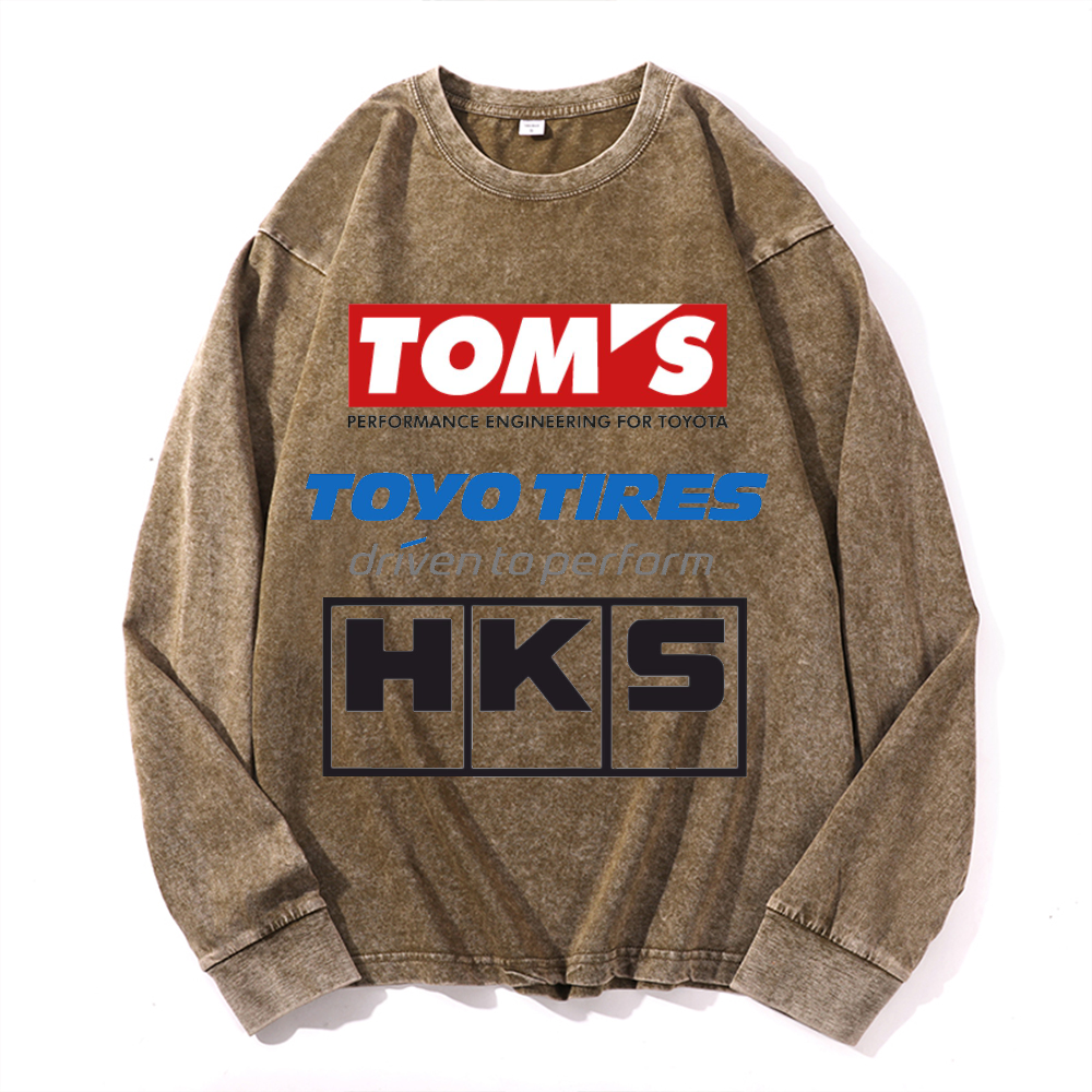 Tom's, Toyo Tires, HKS Vintage Cotton Wash Crewneck Long-Sleeve T-Shirt