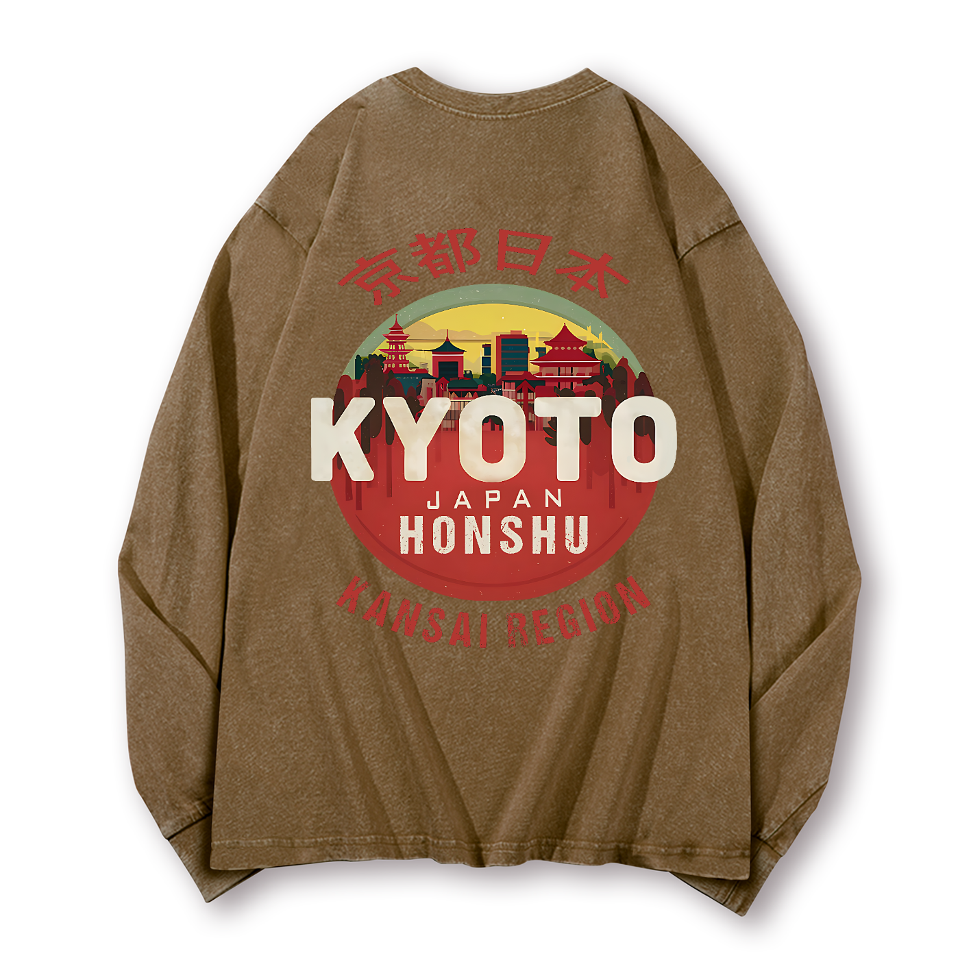 Kyoto Japan Honshu Kansai Region Vintage Washed Cotton Back Art Long-sleeve T-shirt