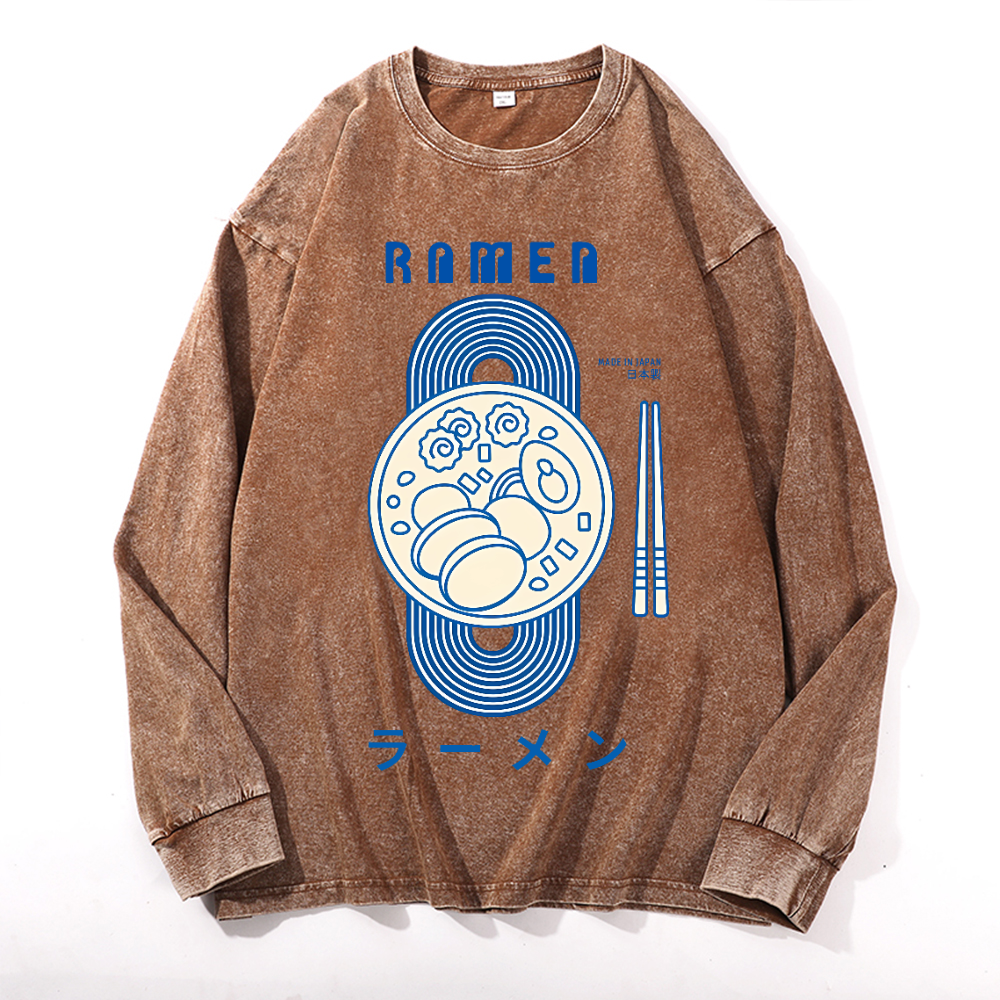 Vintage Cotton Wash Crewneck Long-Sleeve T-Shirt