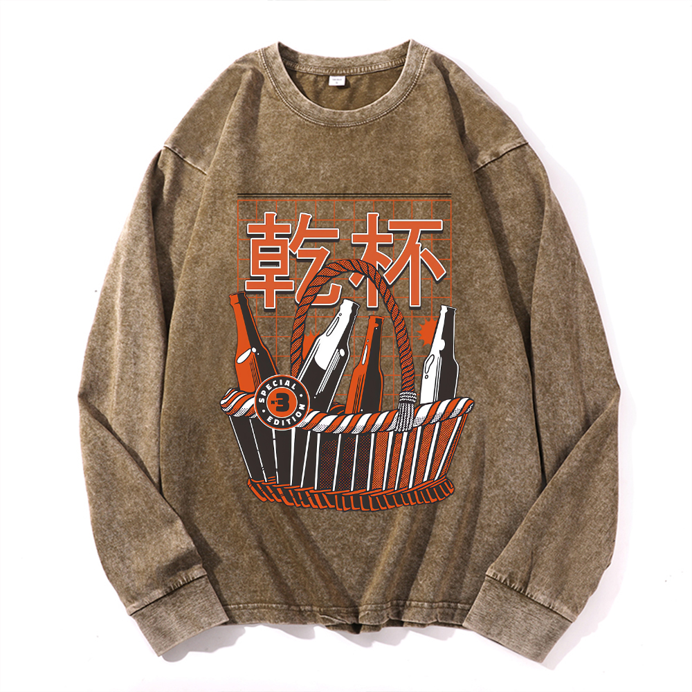 Vintage Cotton Wash Crewneck Long-Sleeve T-Shirt