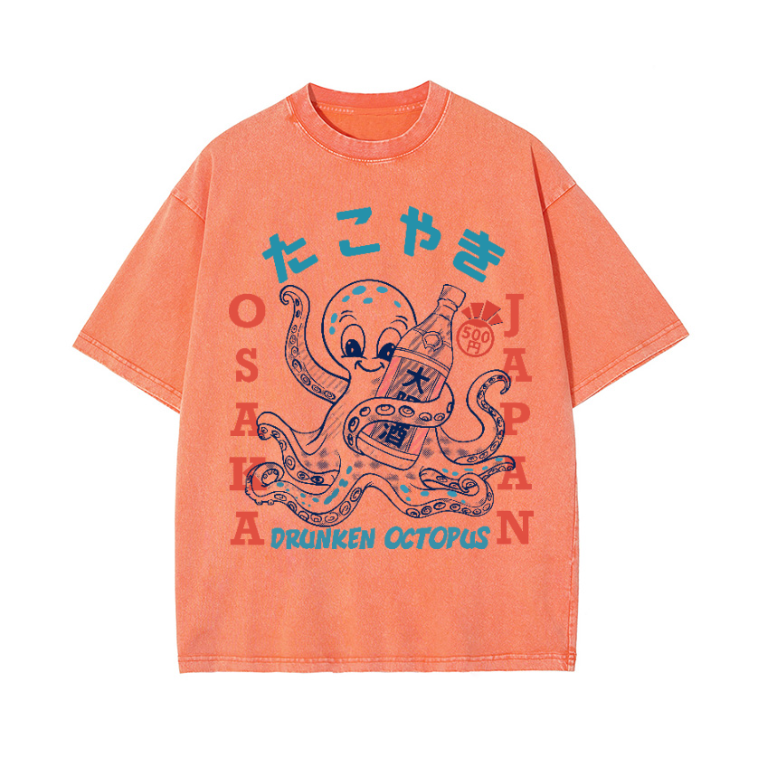 Drunken Octopus Vintage Wash Japanese Design T-Shirt