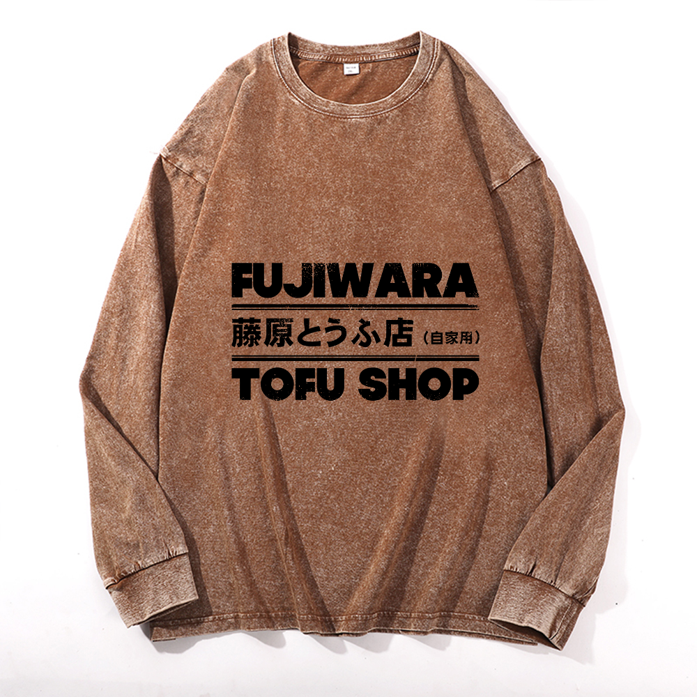 Vintage Cotton Wash Crewneck Long-Sleeve T-Shirt