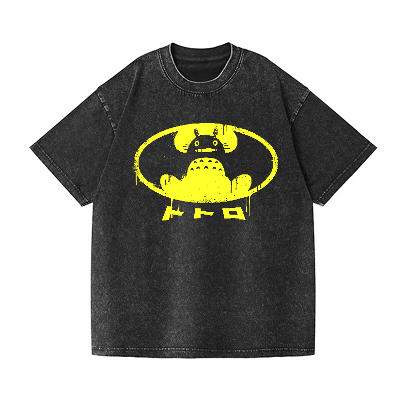 Ghibli Totoro Batman Vintage Wash Japanese Design T-Shirt