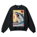 Shark Ukiyoe Vintage Cotton Blend Crewneck Sweatshirt