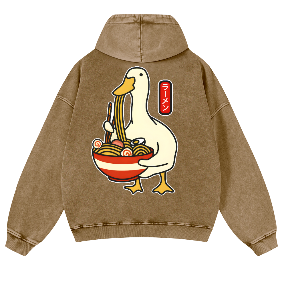 Ramen Duck Vintage Washed Cotton Back Art Hoodie
