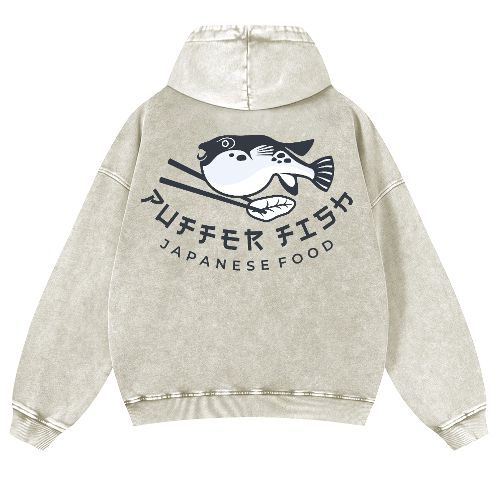 Pufferfish Vintage Washed Cotton Back Art Hoodie