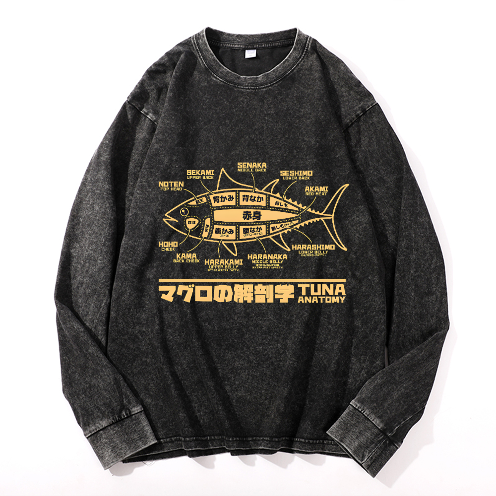 Tuna Fish Vintage Cotton Wash Crewneck Long-Sleeve T-Shirt