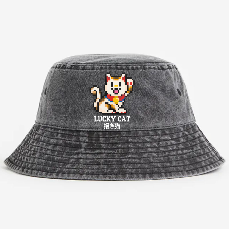 Mosaic Lucky Cat Vintage 100% Cotton Bucket Hat