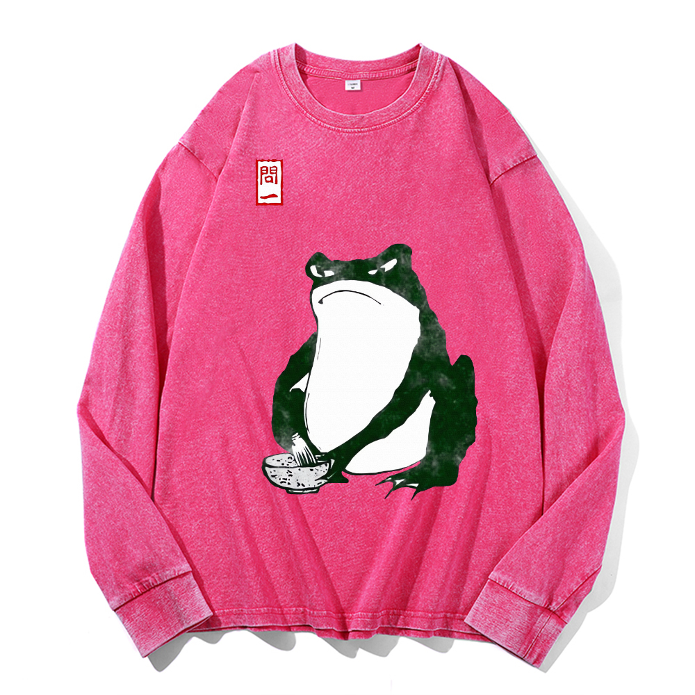 Frog Vintage Cotton Wash Crewneck Long-Sleeve T-Shirt