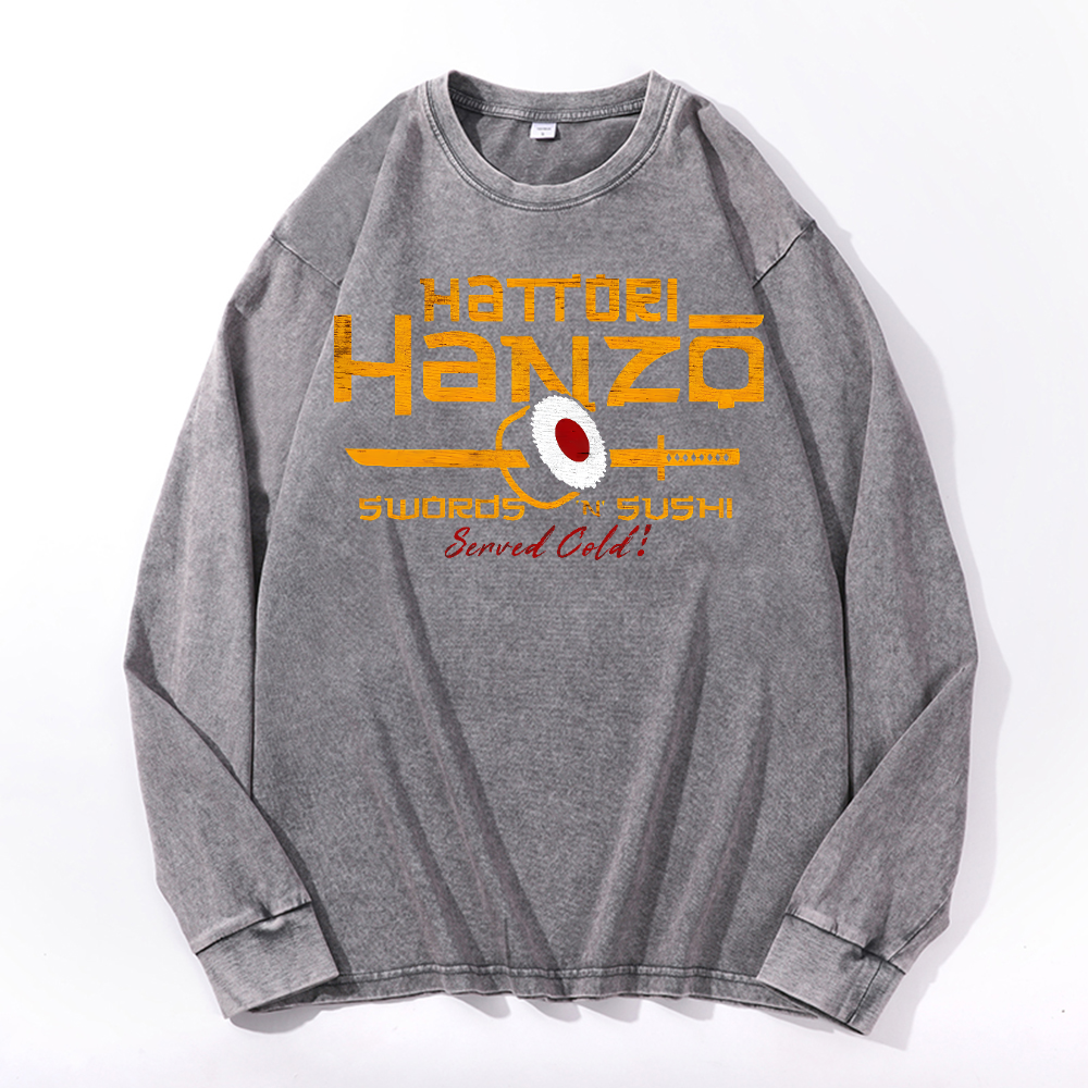 Okinawa Hattori Hanzo Vintage Cotton Wash Crewneck Long-Sleeve T-Shirt