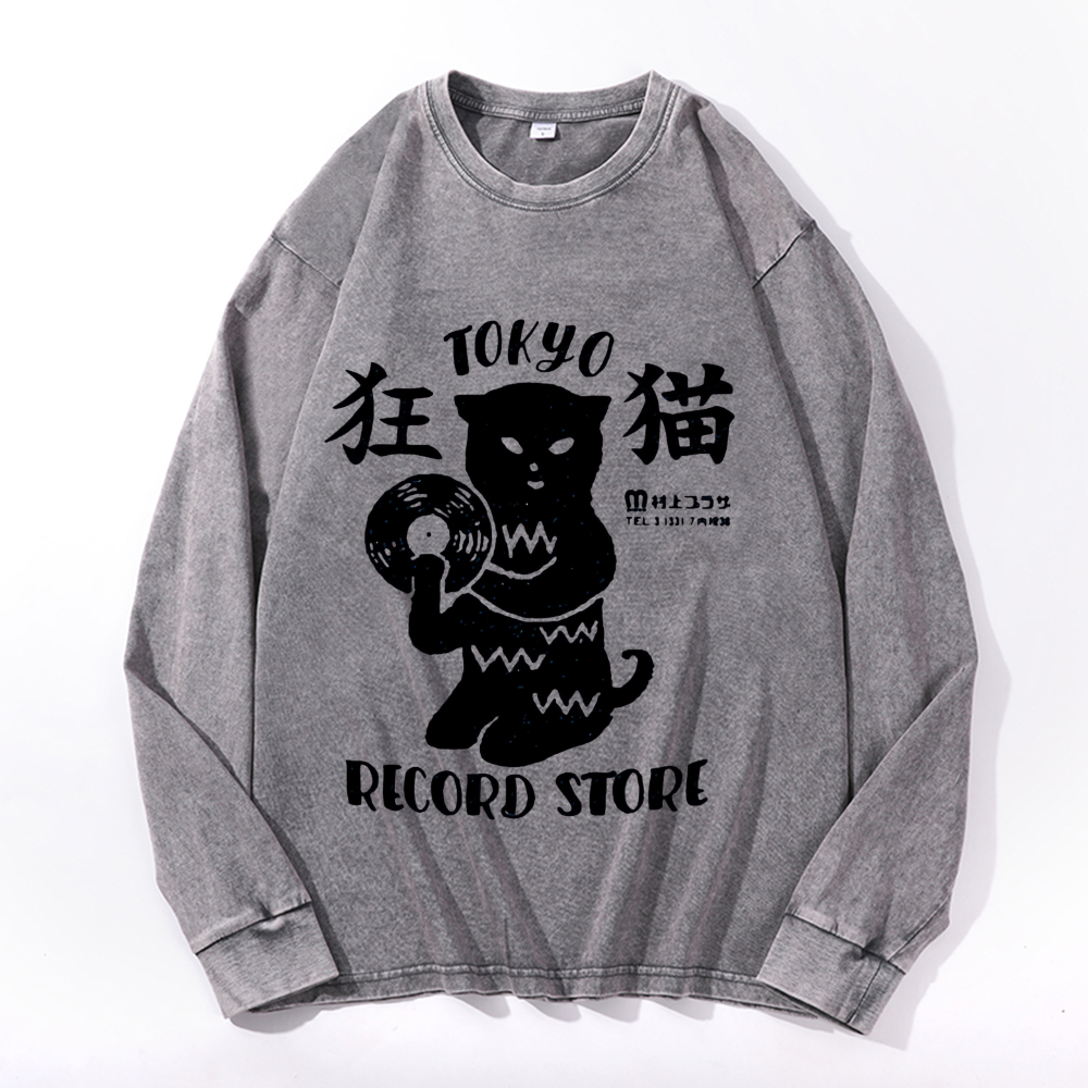 Vintage Cotton Wash Crewneck Long-Sleeve T-Shirt