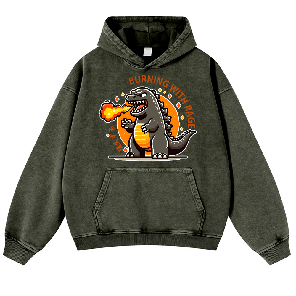 Burning Kaiju Vintage Washed Thick Cotton Hoodie
