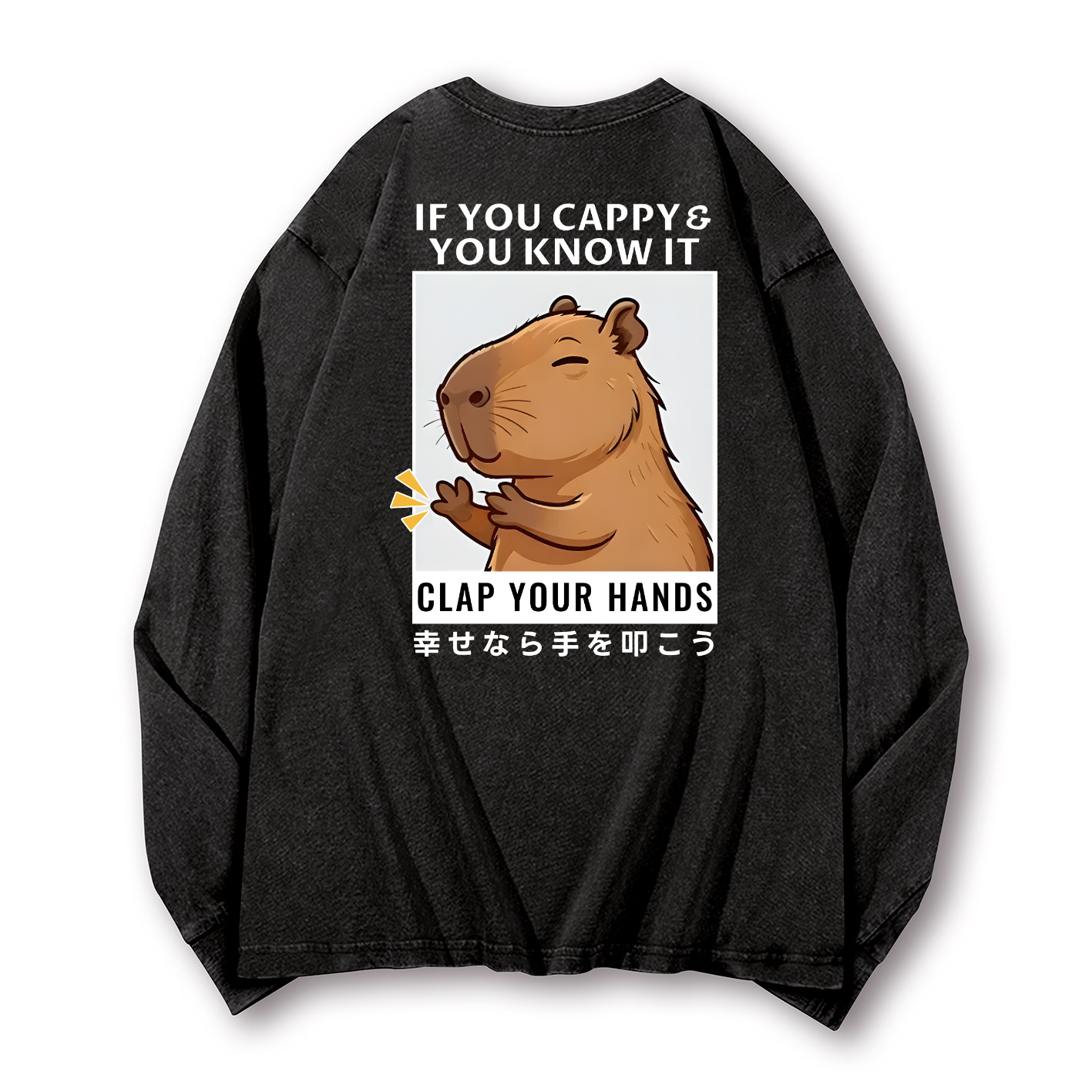 Capybara Vintage Washed Cotton Back Art Long-sleeve T-shirt