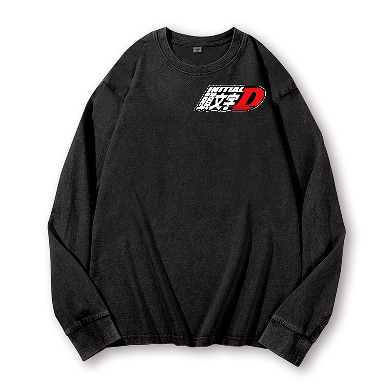 Initial D Vintage Washed Cotton Back Art Long-sleeve T-shirt