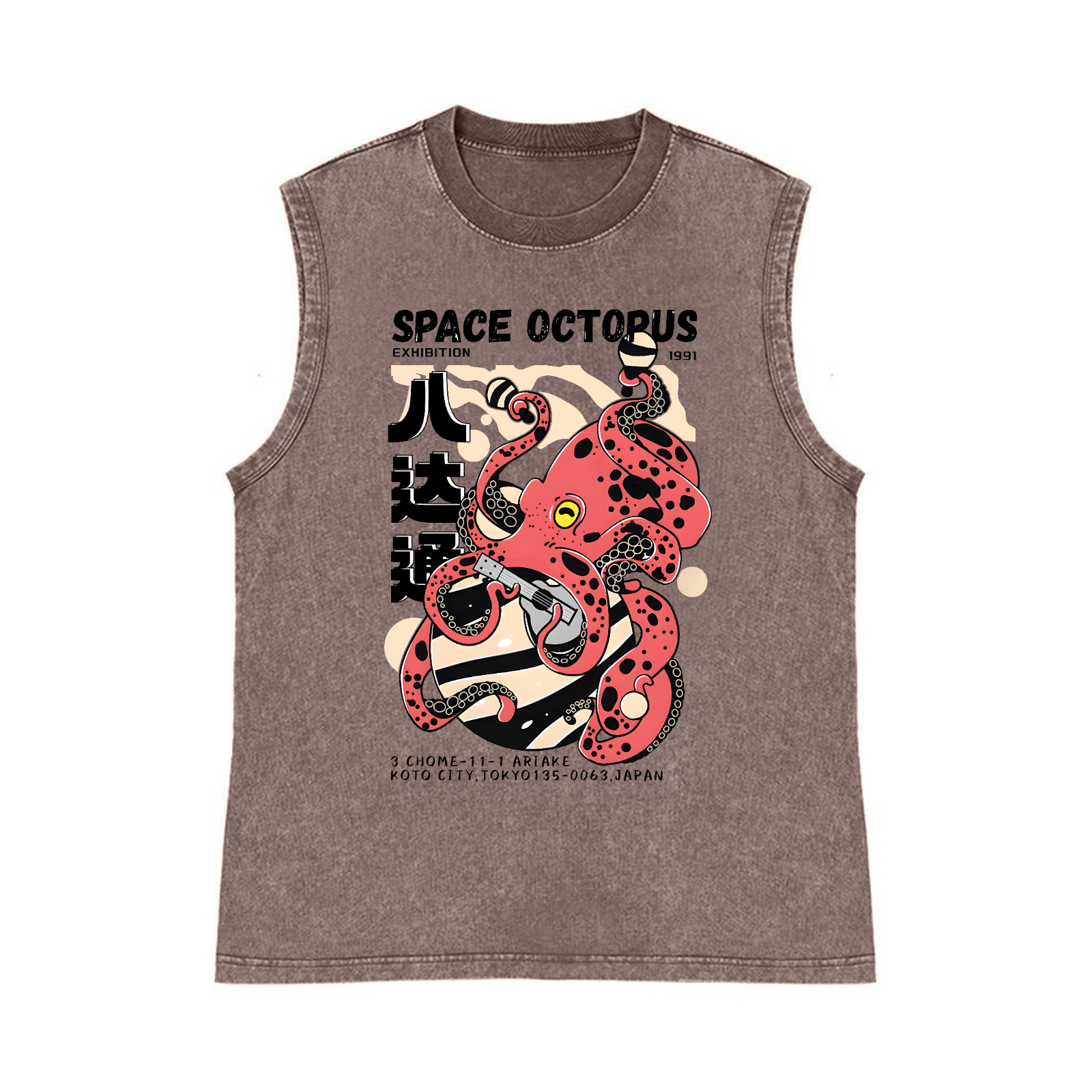 Octopus Pure Cotton Wash-Dyed Sleeveless Tank Top