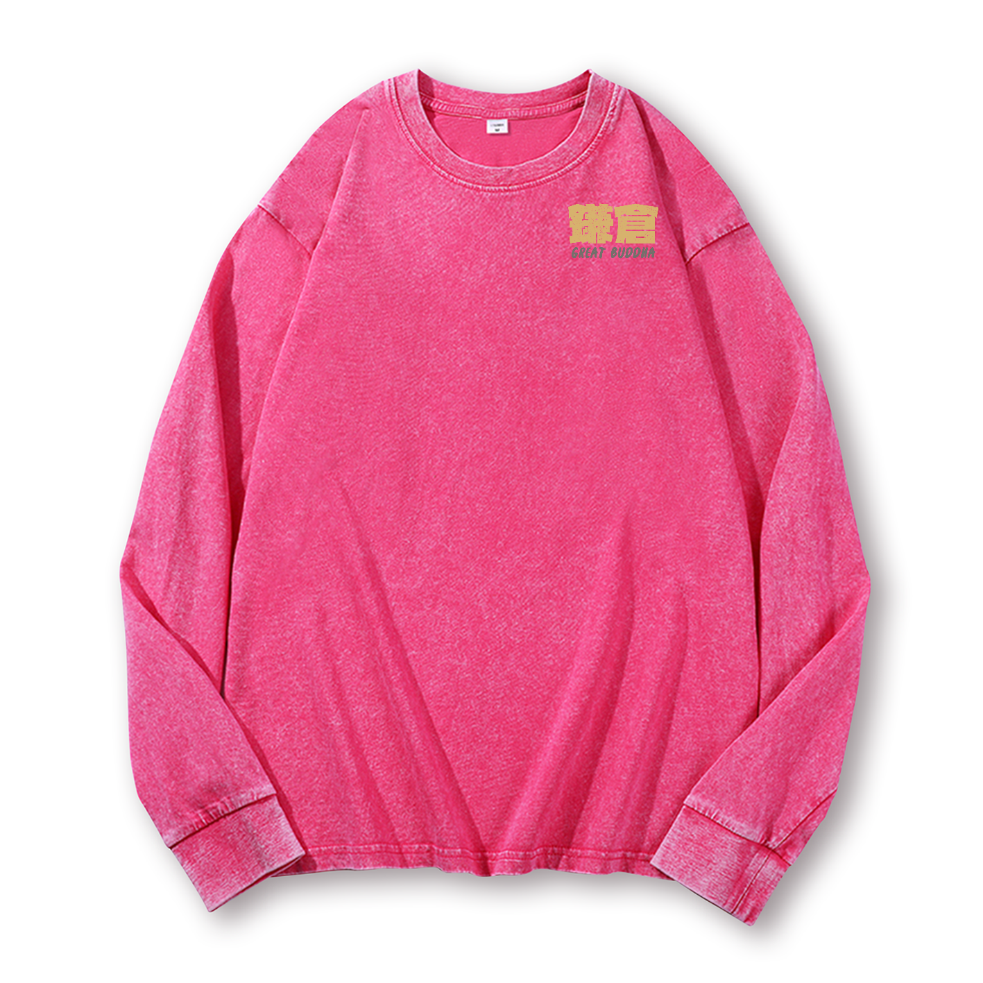 Buddhism Kamakura Daibutsu Great Buddha Vintage Washed Cotton Back Art Long-sleeve T-shirt