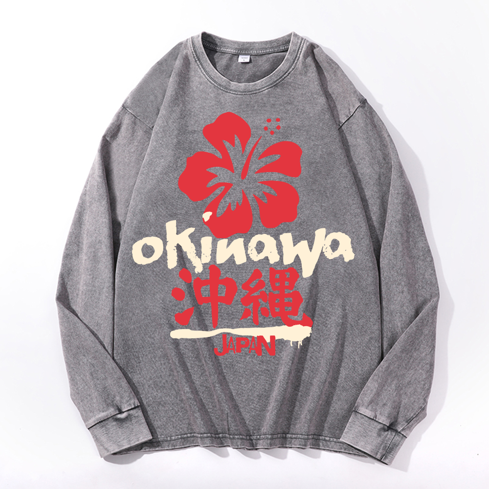 Okinawa Japan Vintage Cotton Wash Crewneck Long-Sleeve T-Shirt