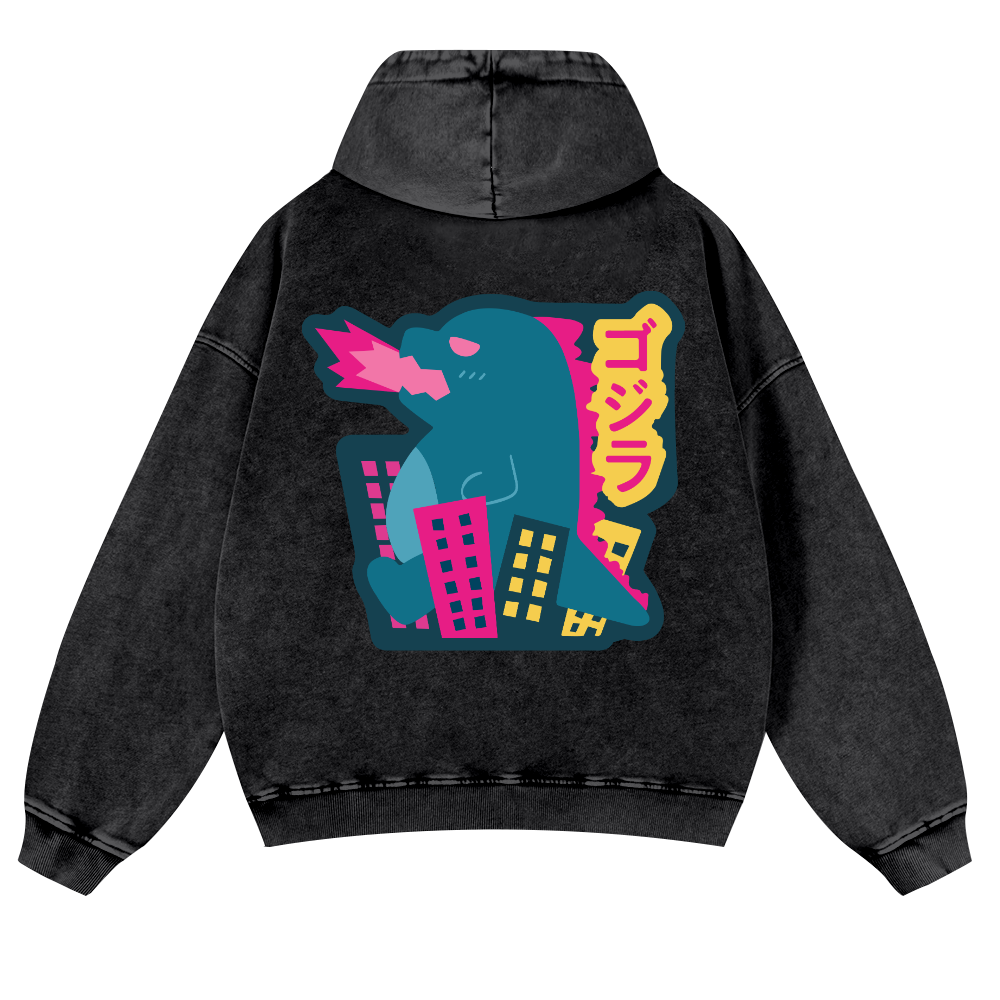 Kaiju Vintage Washed Cotton Back Art Hoodie