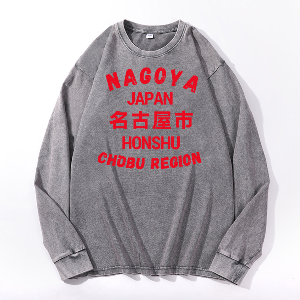 Nagoya Vintage Cotton Wash Crewneck Long-Sleeve T-Shirt