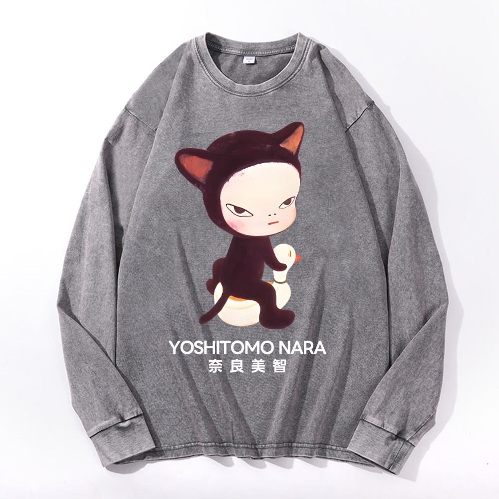 Yoshitomo Nara Vintage Cotton Wash Crewneck Long-Sleeve T-Shirt