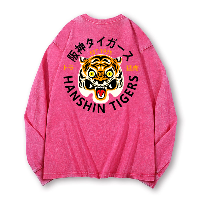 Hanshin Tigers Vintage Washed Cotton Back Art Long-sleeve T-shirt