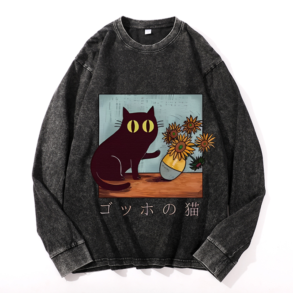 Vintage Cotton Wash Crewneck Long-Sleeve T-Shirt