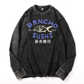 Bancho Sushi Vintage Cotton Wash Crewneck Long-Sleeve T-Shirt