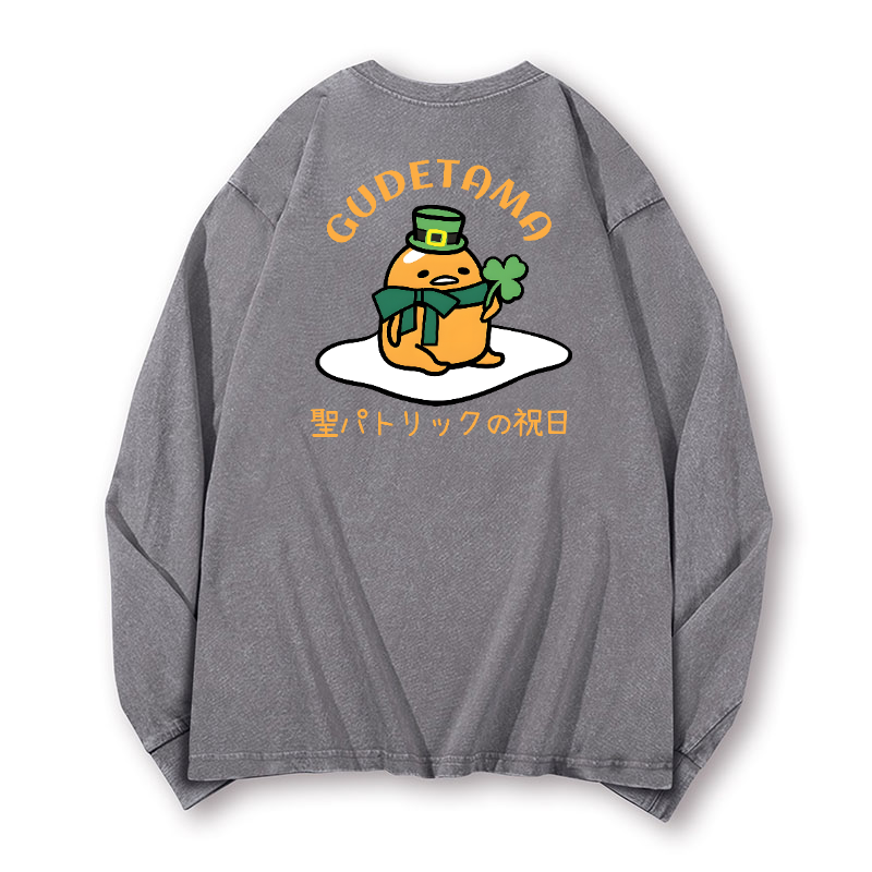Egg Saint Patrick Vintage Washed Cotton Back Art Long-sleeve T-shirt