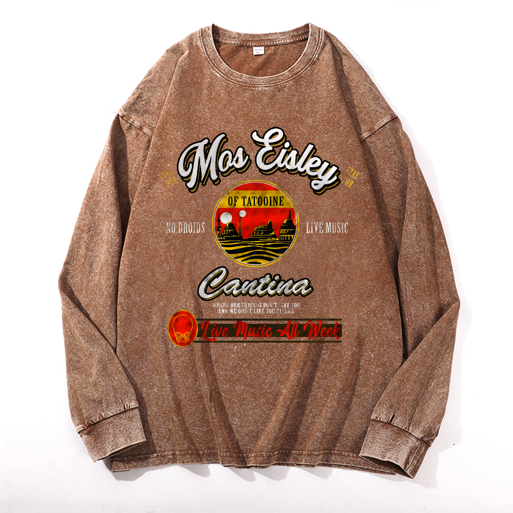 Mos Eisley Cantina Vintage Cotton Wash Crewneck Long-Sleeve T-Shirt