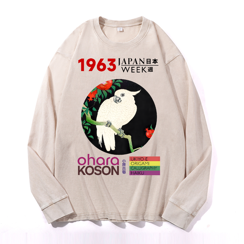 Ohara Koson Vintage Cotton Wash Crewneck Long-Sleeve T-Shirt