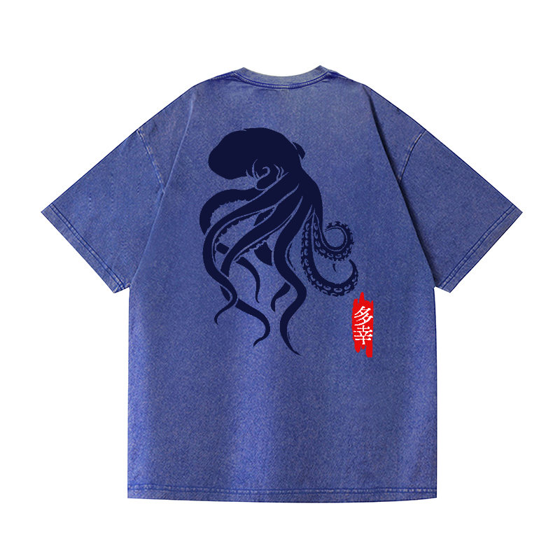 Octopus Vintage Wash Japanese Design Back Art T-Shirt