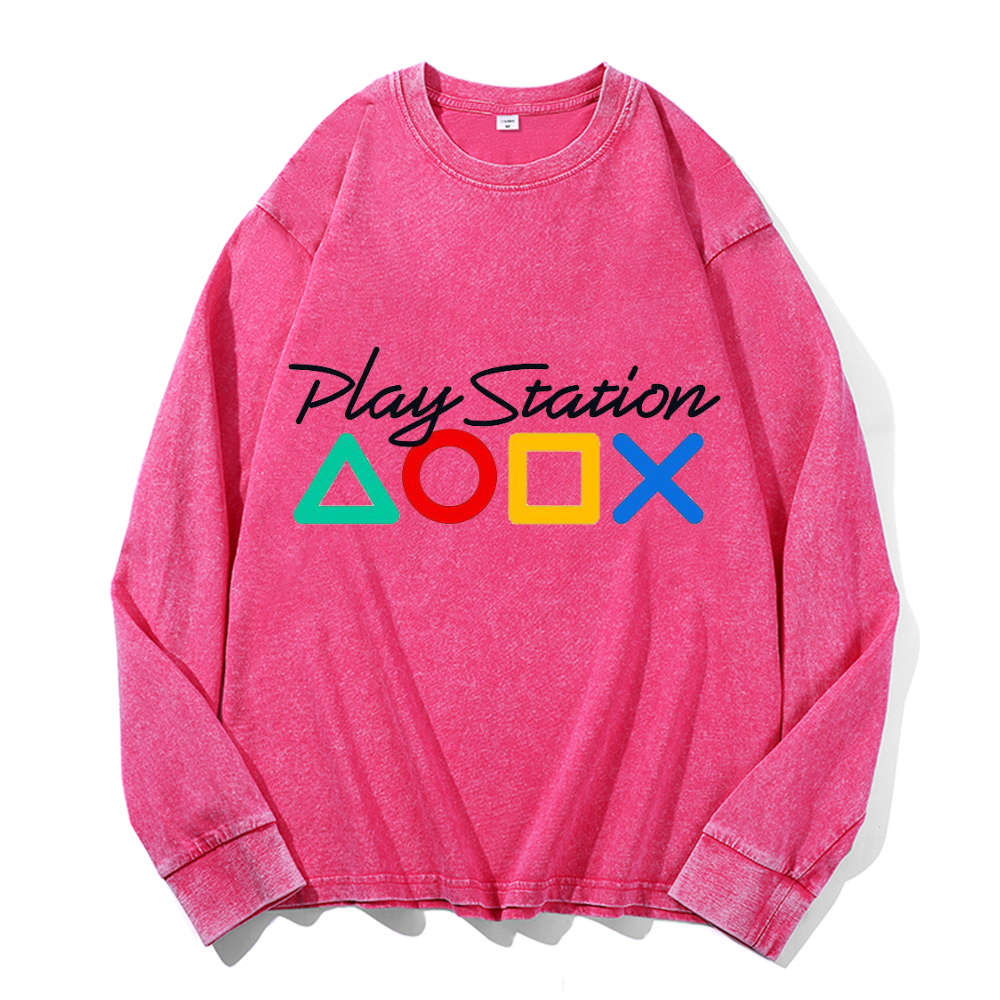 Vintage Cotton Wash Crewneck Long-Sleeve T-Shirt