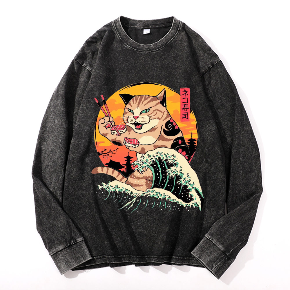 Vintage Cotton Wash Crewneck Long-Sleeve T-Shirt