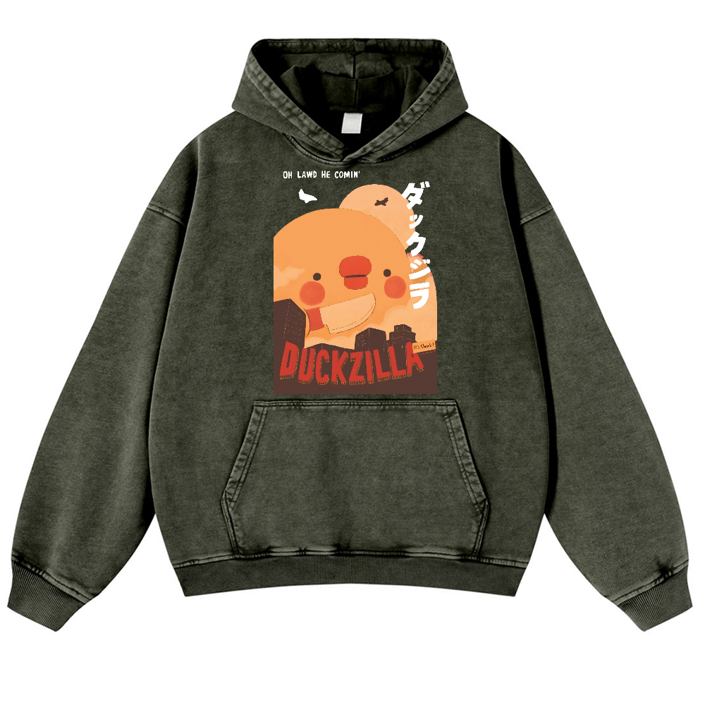 Duck Kaiju Vintage Washed Thick Cotton Hoodie