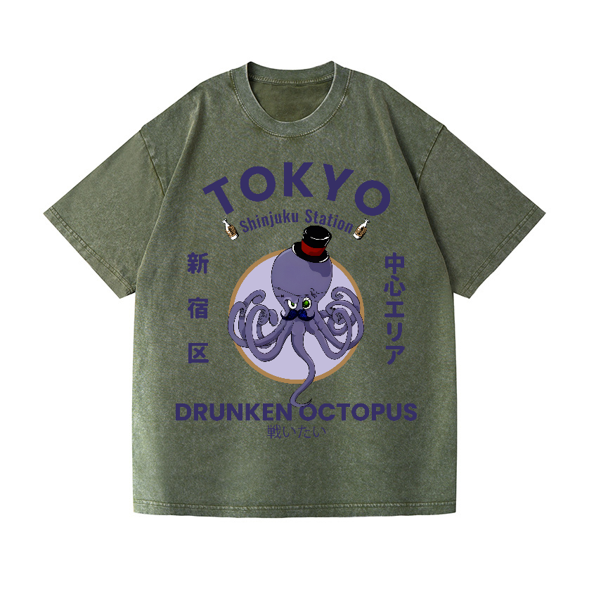 Tokyo Drunken Octopus Vintage Wash Japanese Design T-Shirt