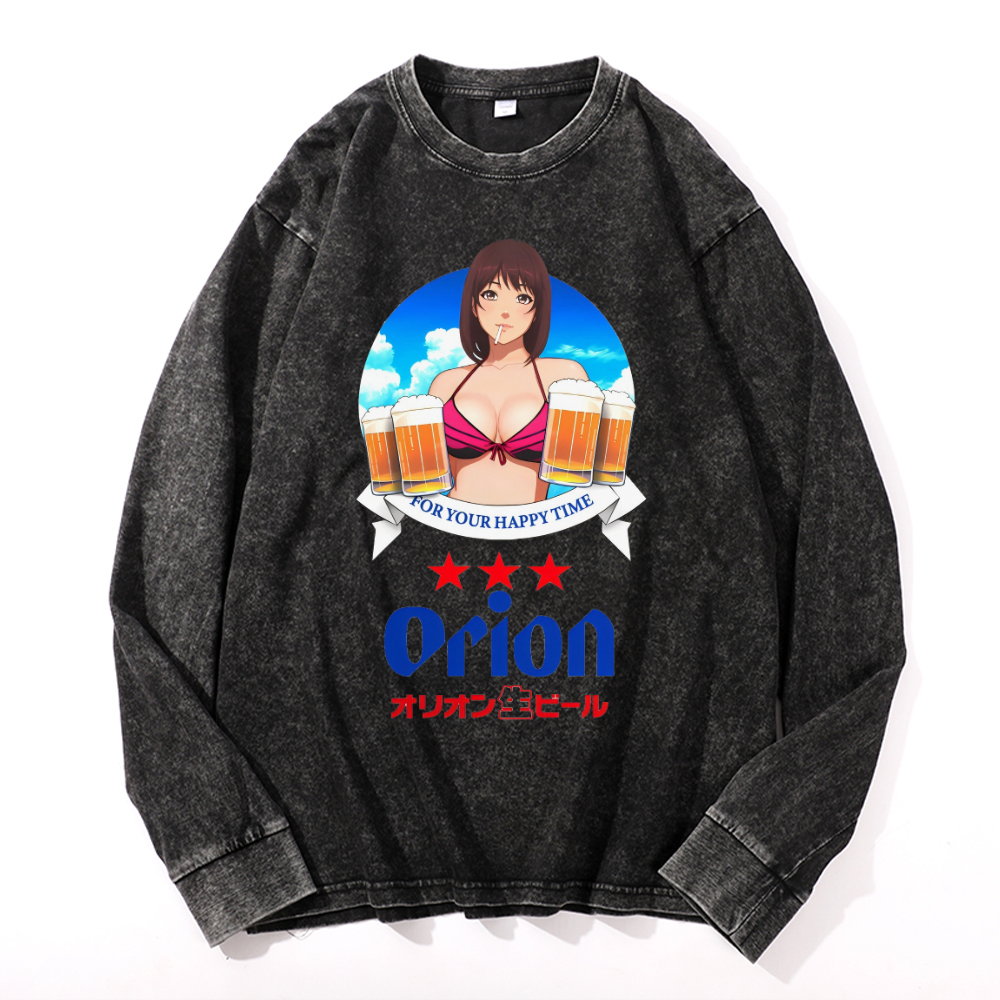 Vintage Cotton Wash Crewneck Long-Sleeve T-Shirt