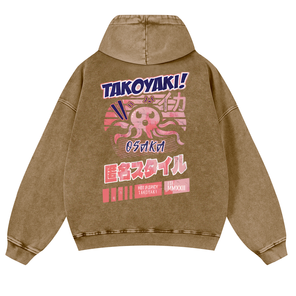 Octopus Takoyaki Vintage Washed Cotton Back Art Hoodie