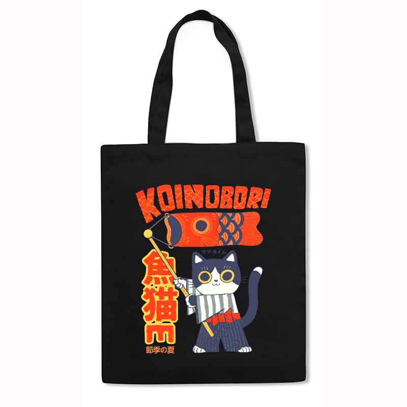 Koinobori Cat Japanese Style Canvas Tote Bag