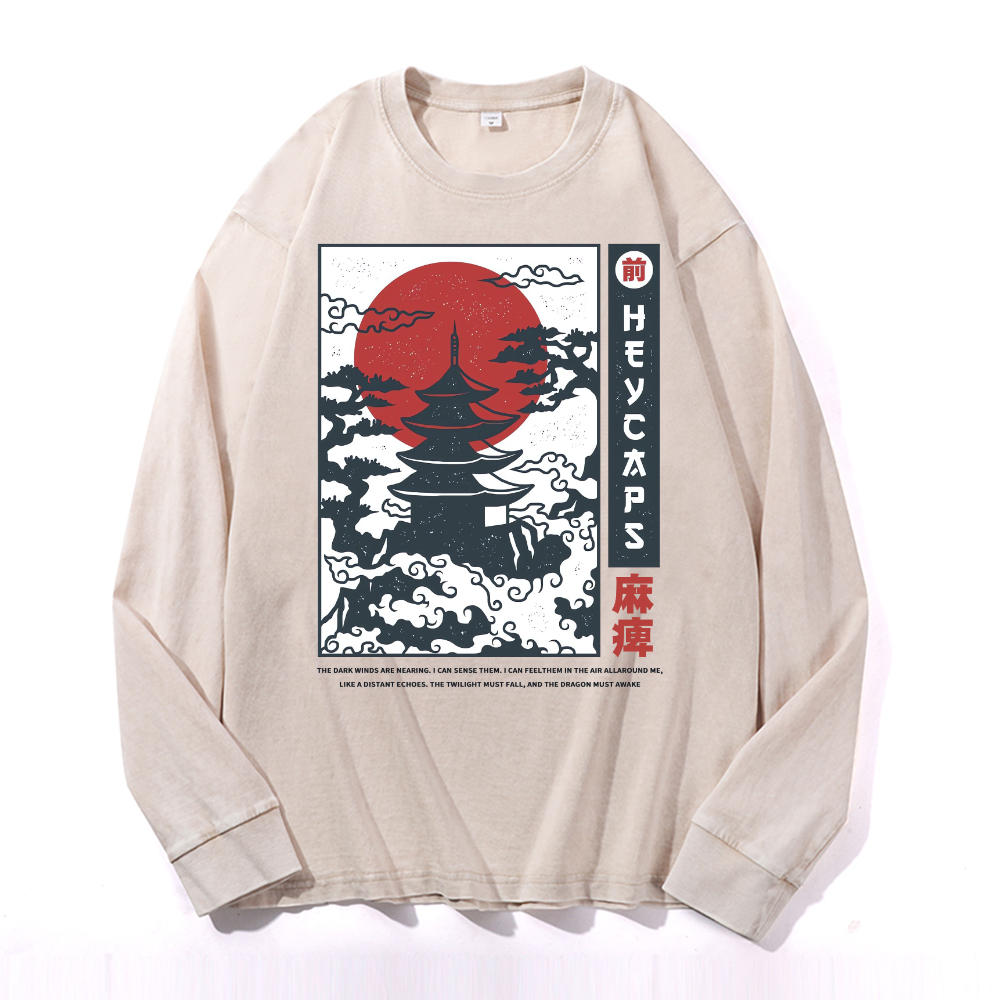 Vintage Cotton Wash Crewneck Long-Sleeve T-Shirt