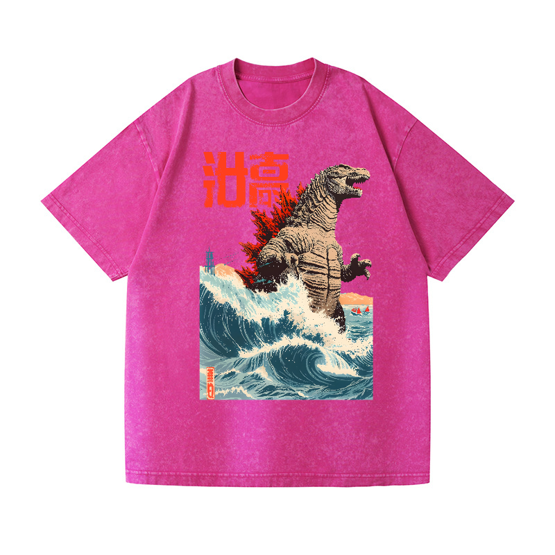 Kaiju Wave Vintage Wash Japanese Design T-Shirt