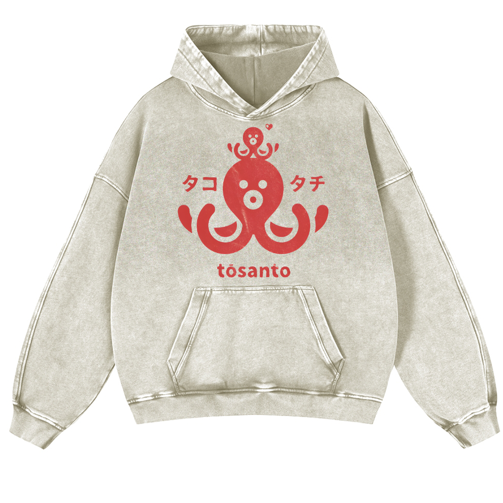 Octopus Vintage Washed Thick Cotton Hoodie