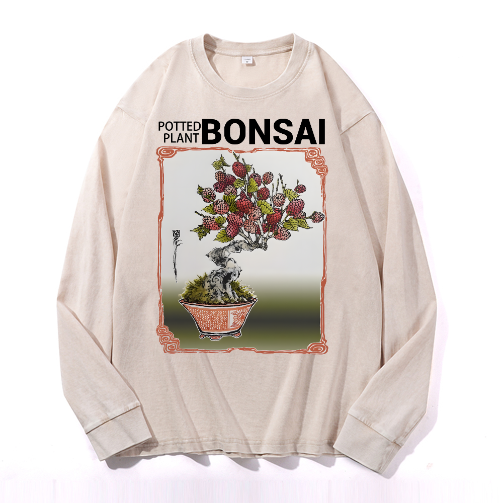 Bonsai Vintage Cotton Wash Crewneck Long-Sleeve T-Shirt